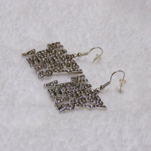 NEW Silver Happy New Year Earrings Crystal Rhinestones - Picture 4 of 7
